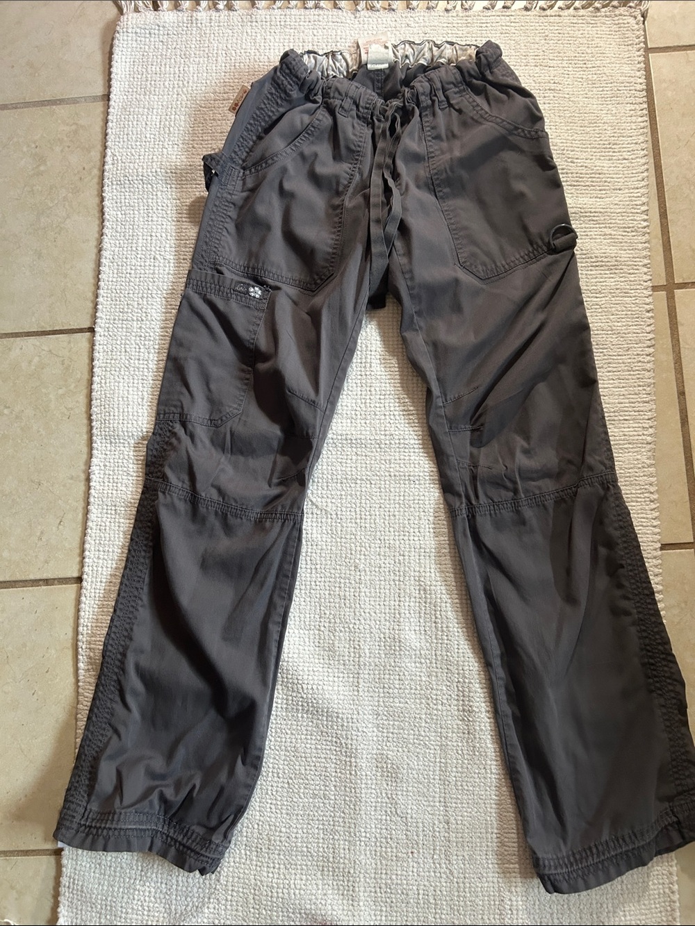 koi Gray Women's Cargo Scrub Pants with Drawstring Waist